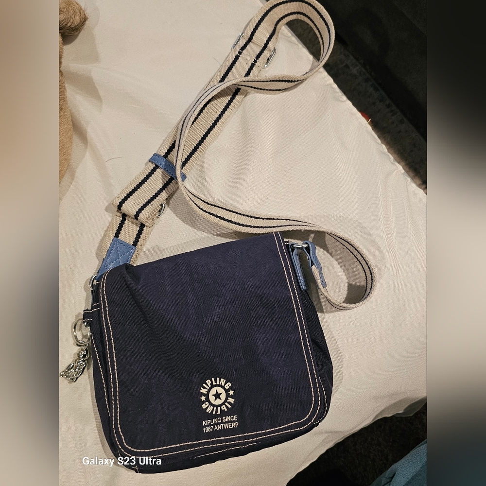 Kipling Dark Blue Crossbody Bag with Cream Strap